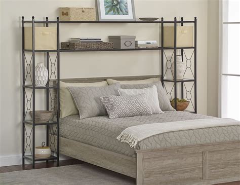 alcove over the bed metal organizer with fabric baskets queen|Metal Alcove Over Bed Storage Shelves .